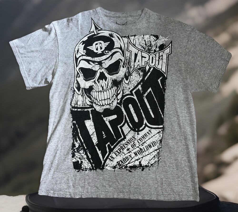 Vintage Y2K TAPOUT Skull MMA T Shirt Mens Size XL Gray